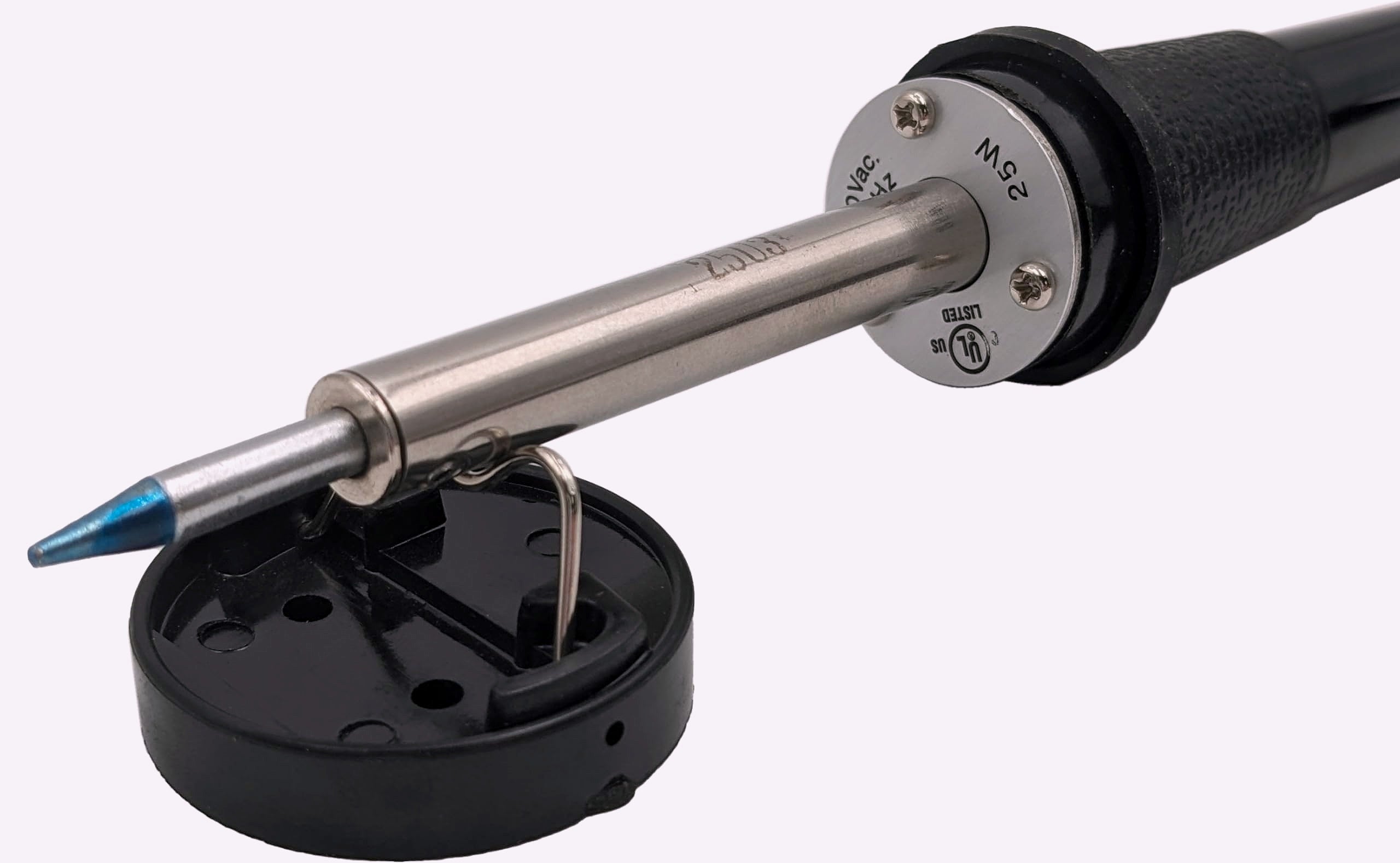 Electronix Express Mini Portable Soldering Iron Stand, Collapsible, Heat-Resistant Plastic, Stainless Steel Bracket, Measures 1.67" x 1.67" x 0.44"