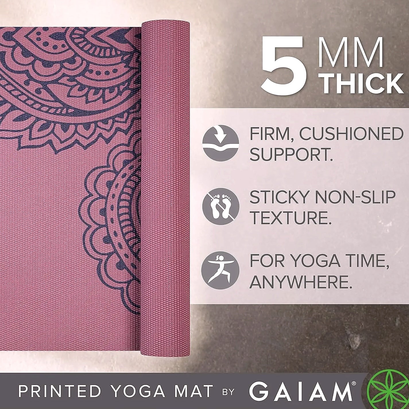 5mm Thick Non-Slip Yoga Mat, 68" x 24" Lightweight