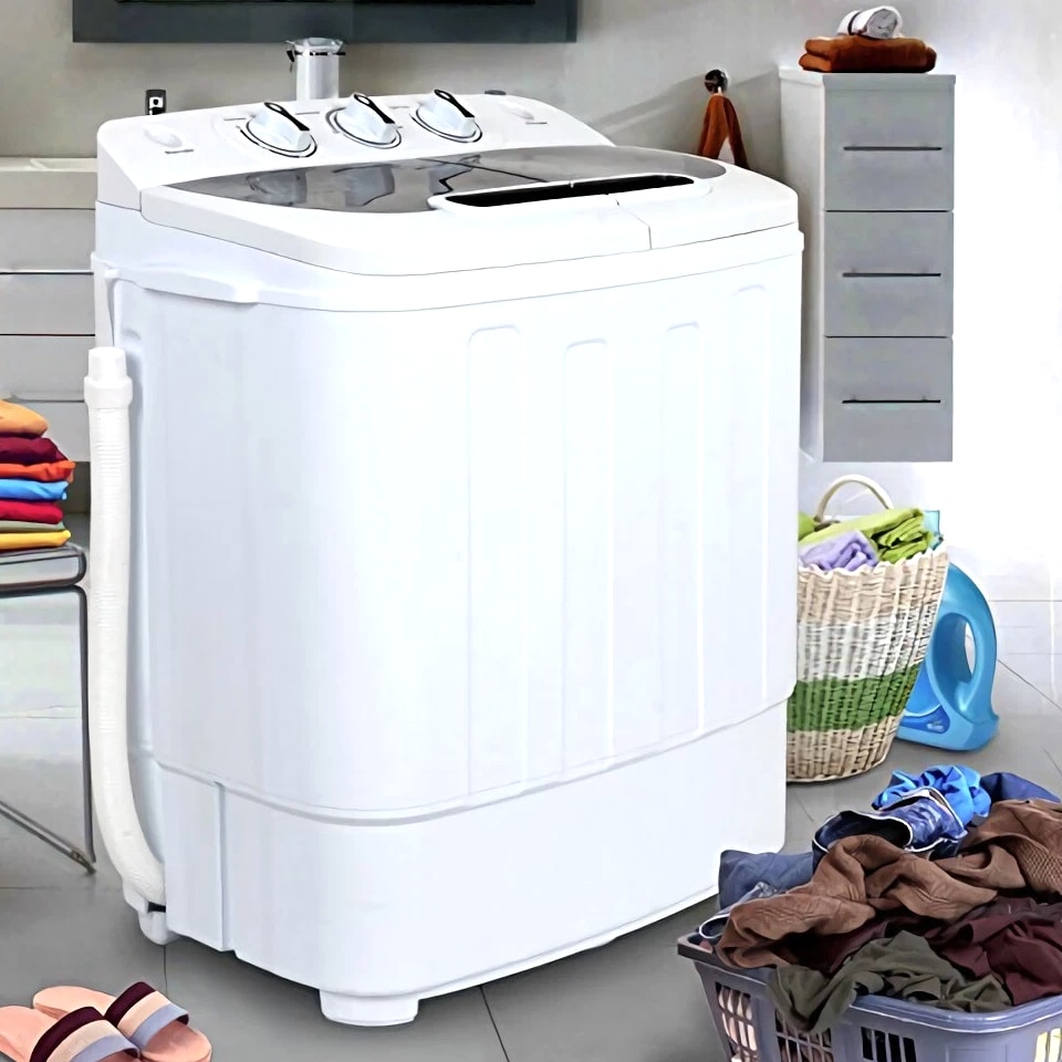 White Compact Portable Washer & Dryer with Mini Washing Machine and Spin Dryer