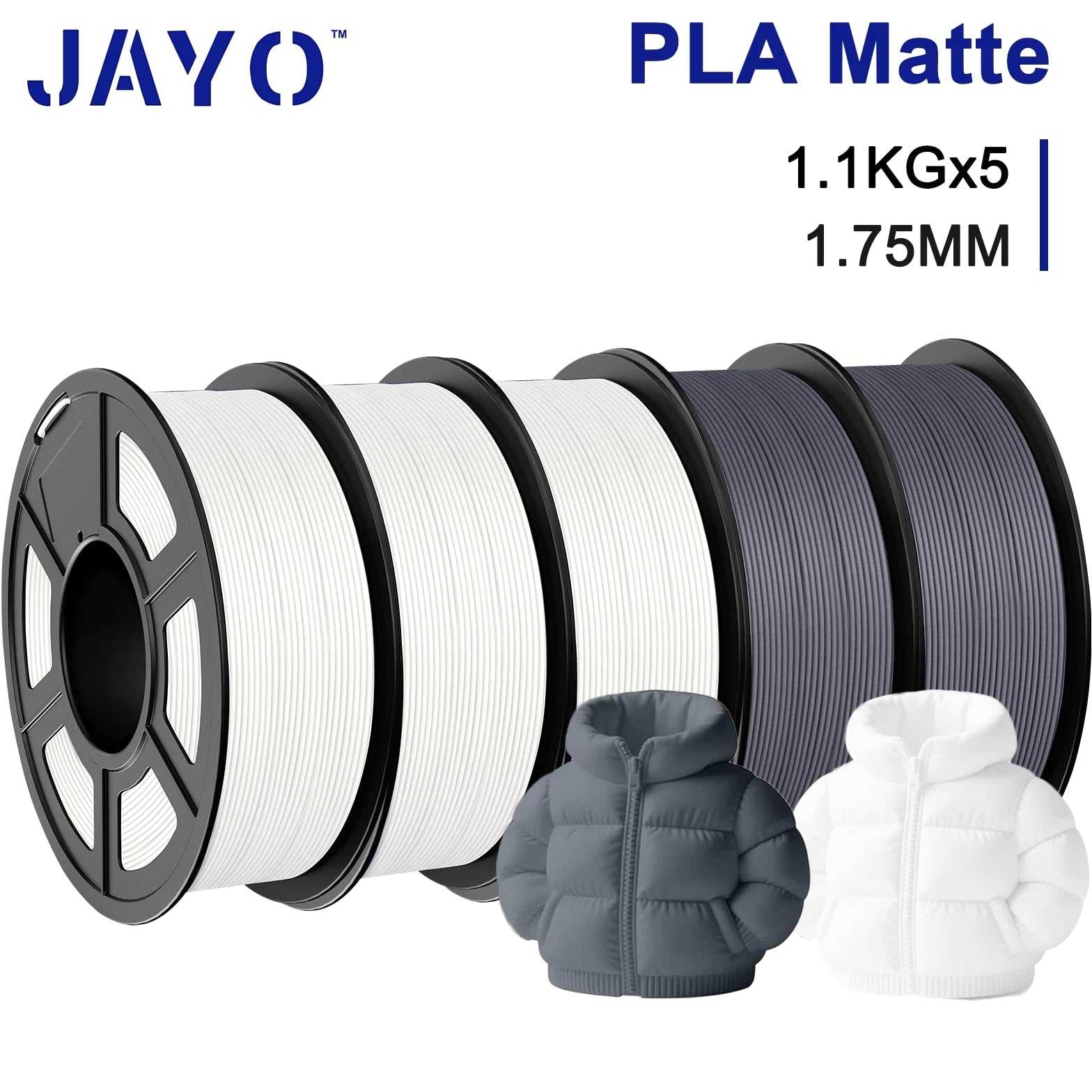JAYO 5KG/10KG/20KG Matte PLA Black White Gray 3D Filament 1.75mm 1.1KG/SET