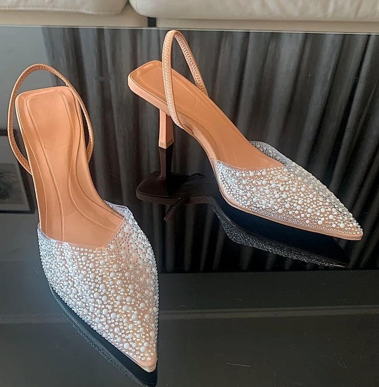 Nuolaian Pearl Slingback Pumps Women's Pointed Toe Heels