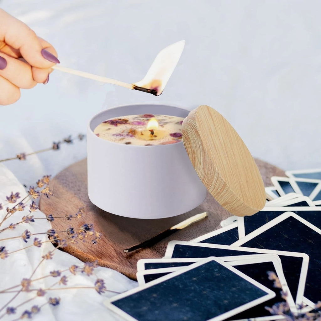 24 Pcs 4oz White Candle Tins With Wood Grain Lids, Matte Jars for Candle Making