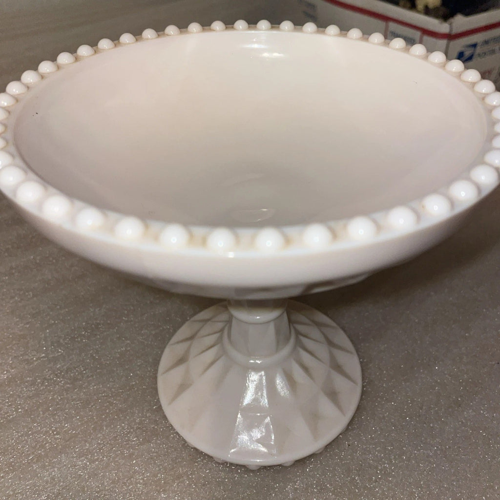 Jeanette Pink Milk Glass Vintage Pedestal Compote Windsor Pattern