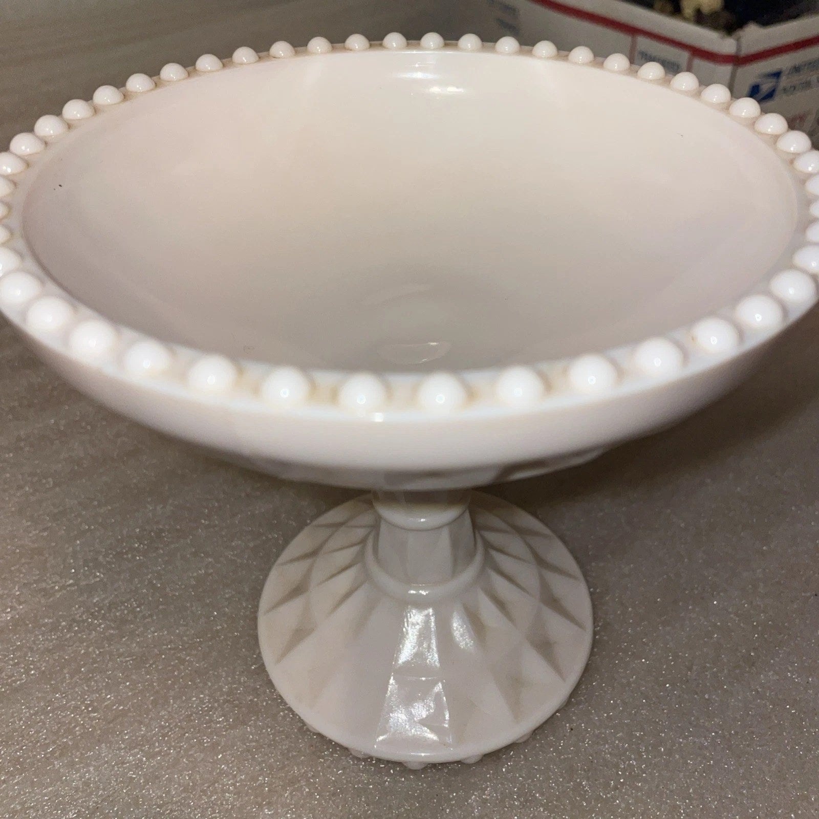 Jeanette Pink Milk Glass Vintage Pedestal Compote Windsor Pattern