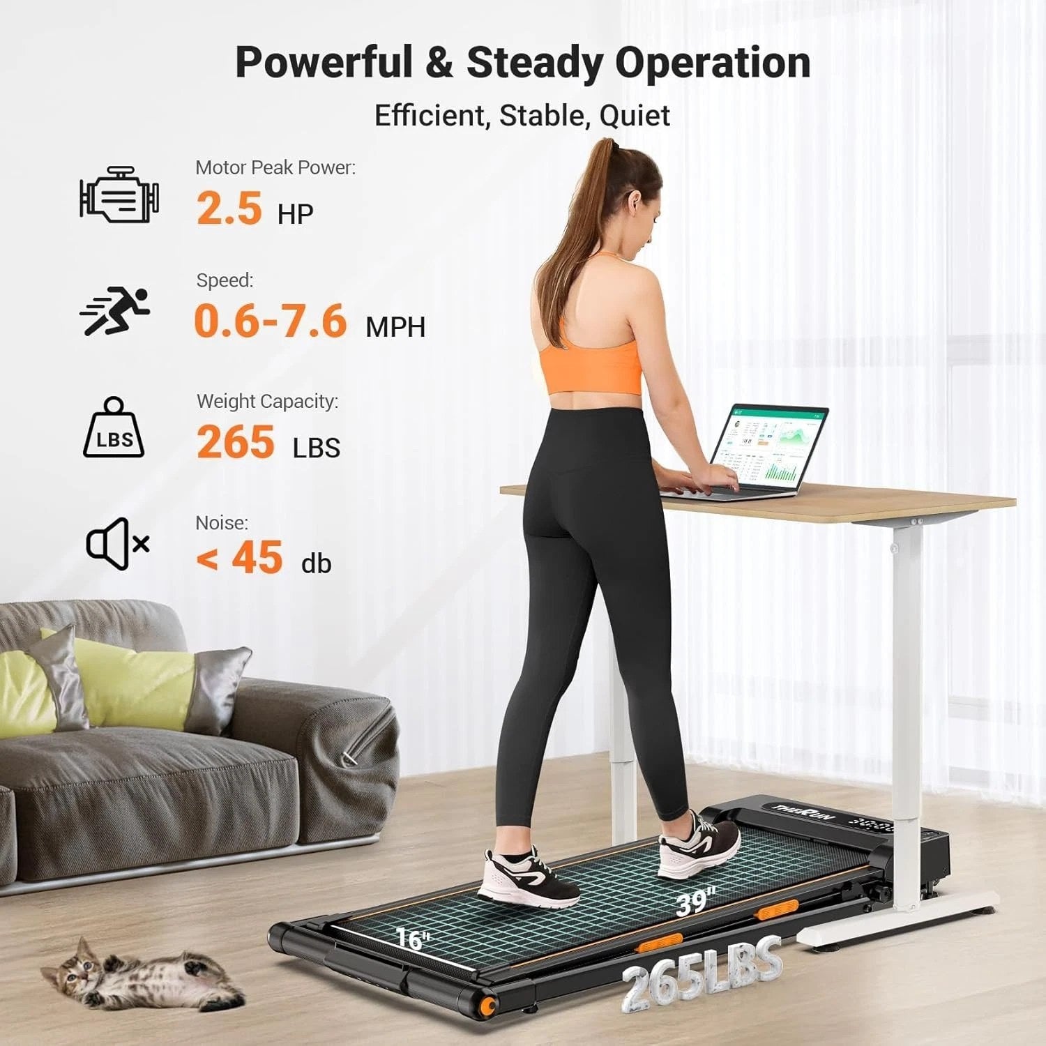 2-in-1 Foldable Treadmill, 2.5HP Under Desk Walking Pad=
