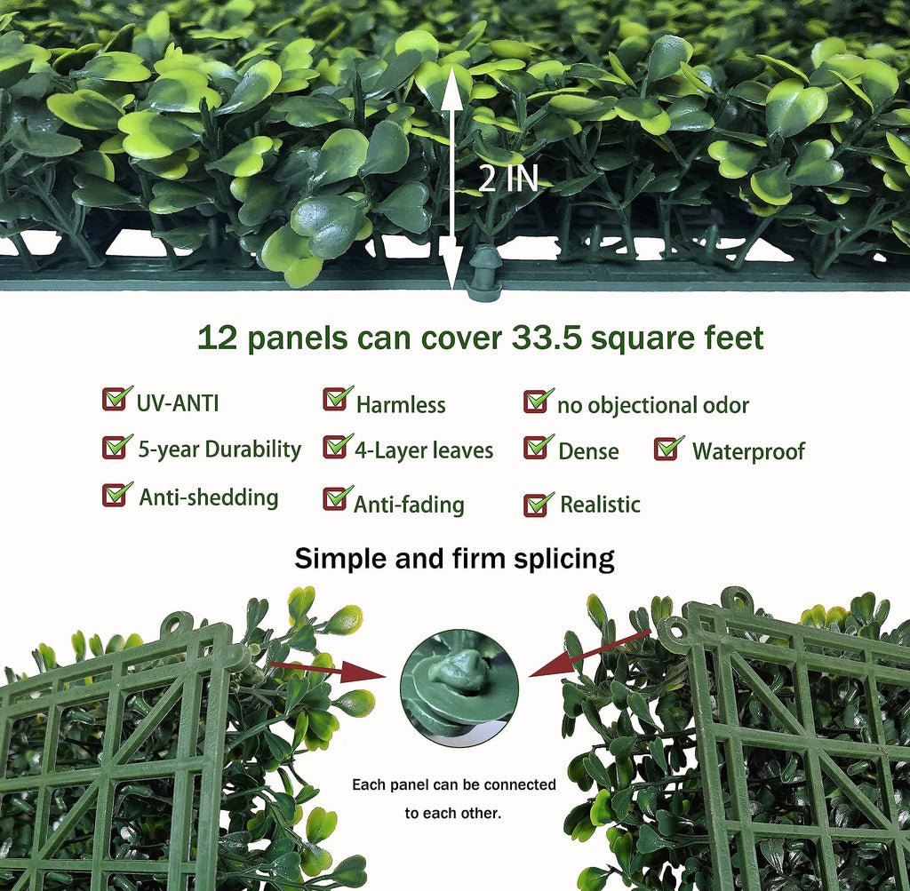 ODTORY Artificial Boxwood Panels 20x20 in, 12 Pack Green Wall