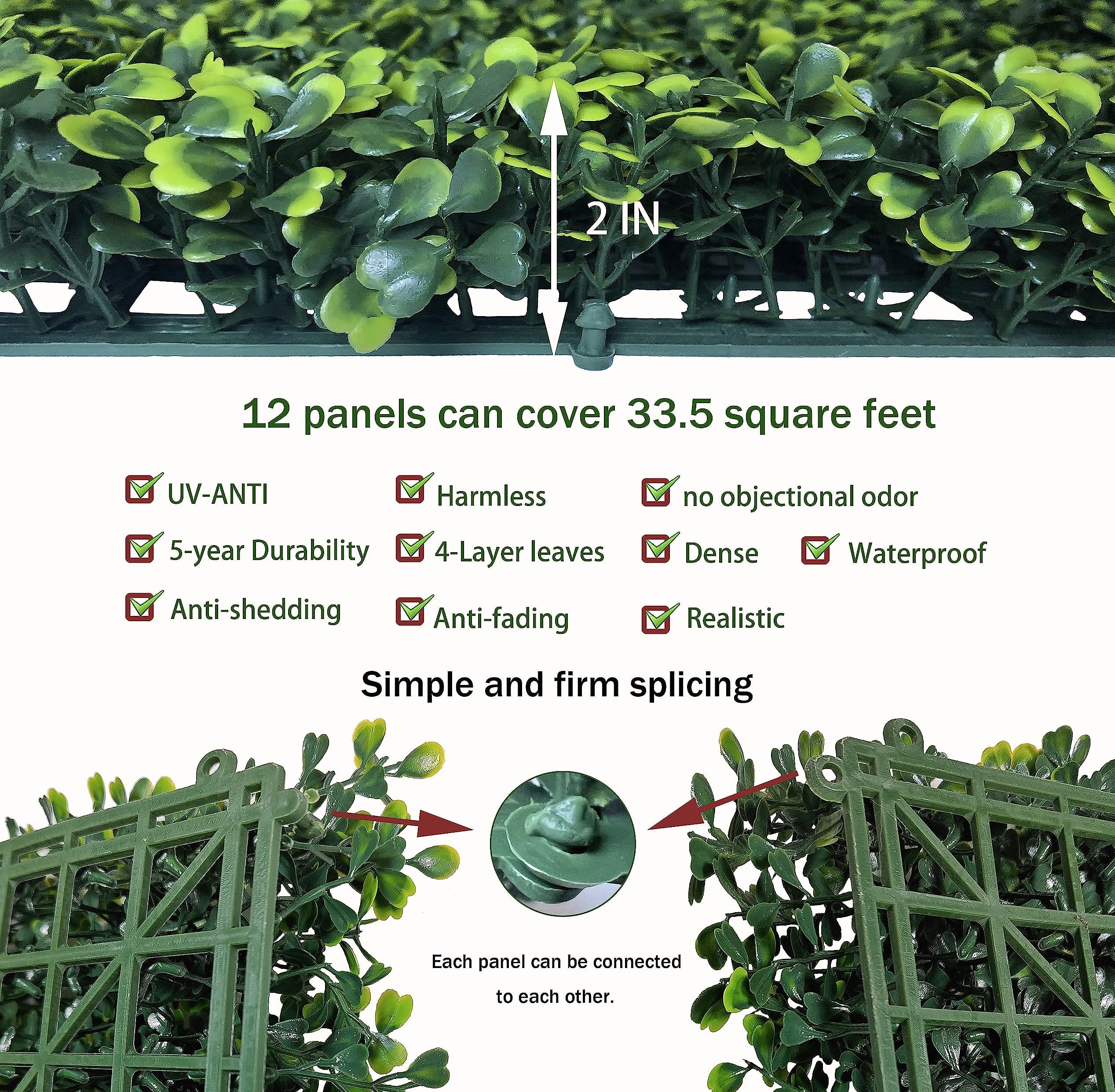 ODTORY Artificial Boxwood Panels 20x20 in, 12 Pack Green Wall
