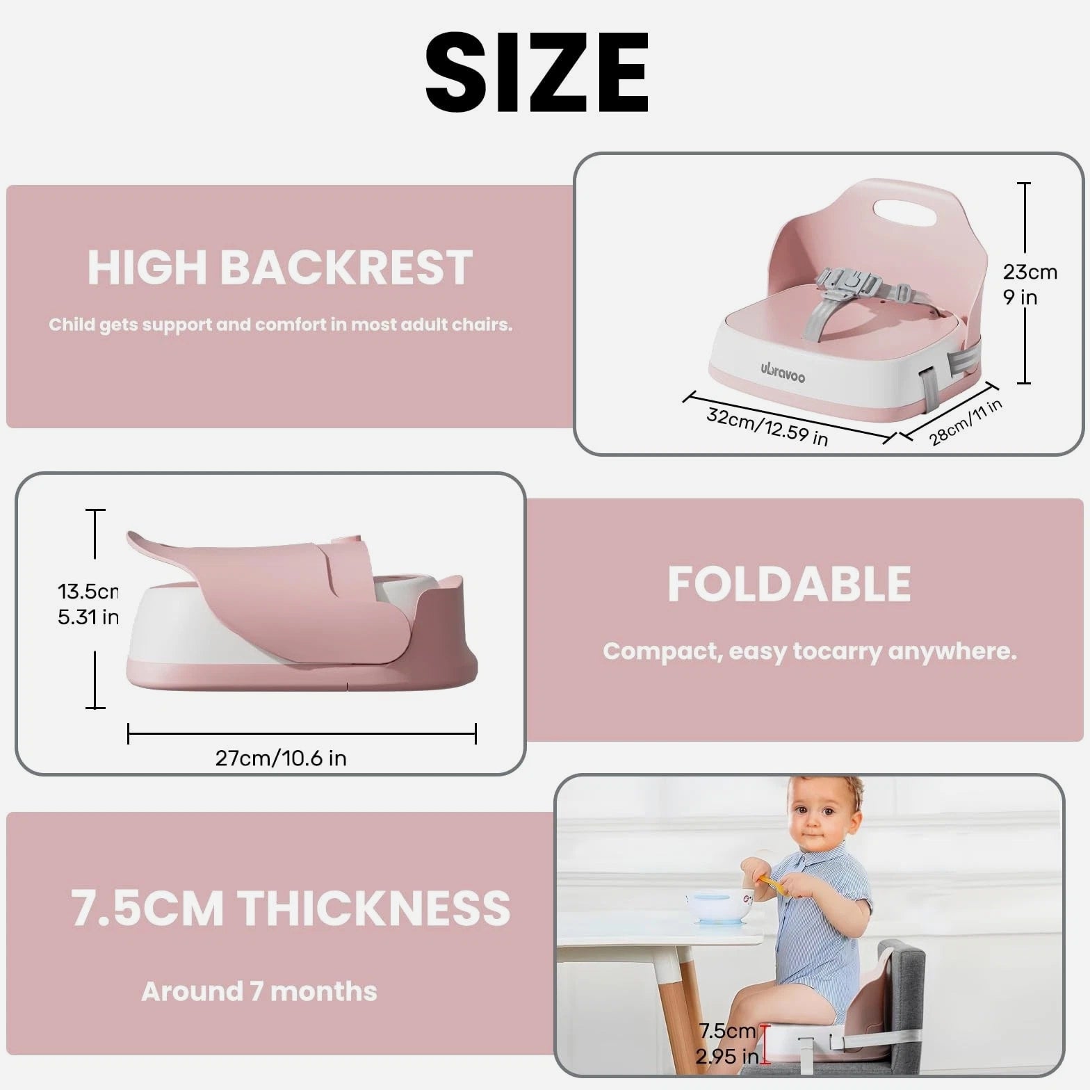 UBRAVOO Baby Booster Seats, Portable High Chairs for Babies and Toddlers, Hig...