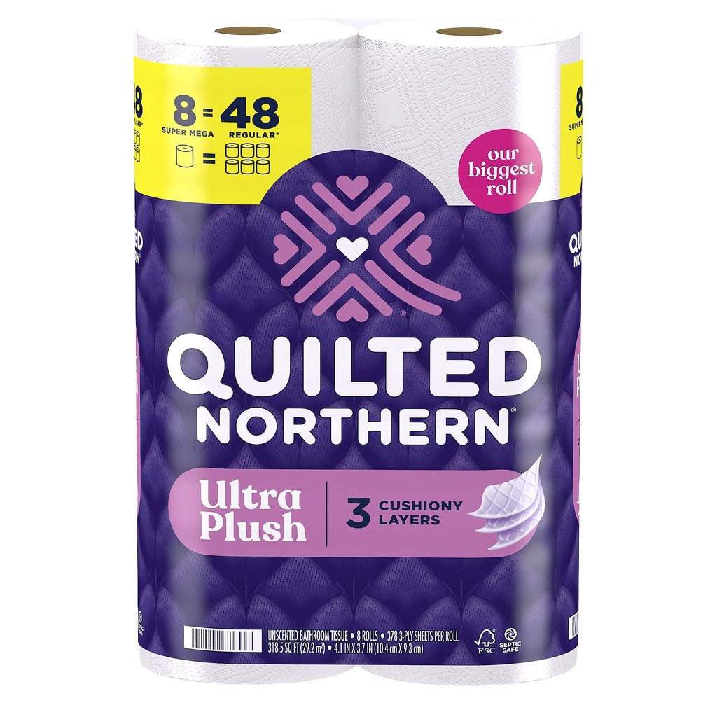 Quilted Northern Ultra Plush Toilet Paper, 6 Mega Rolls, 3-Ply Soft