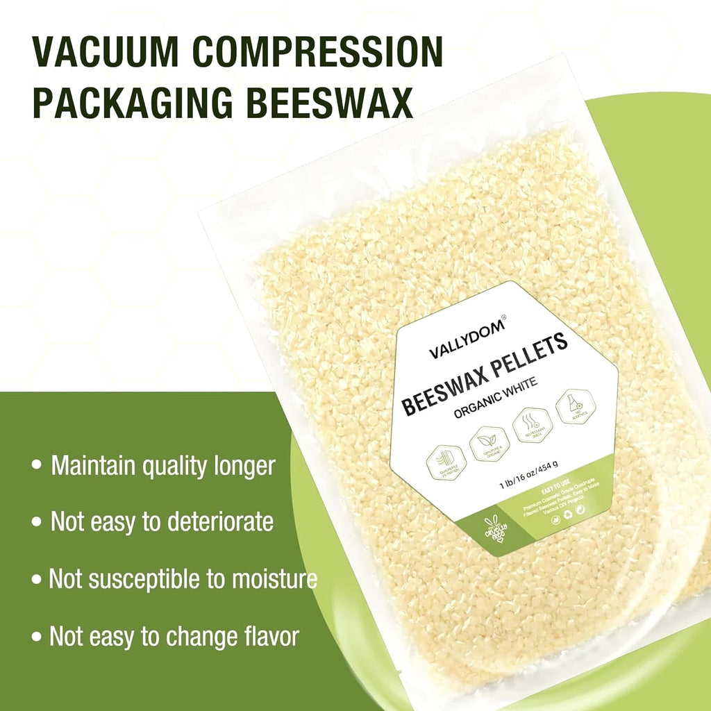 Organic Beeswax Pellets - 453G White Beeswax Pastilles, Pure Natural Bulk Bees