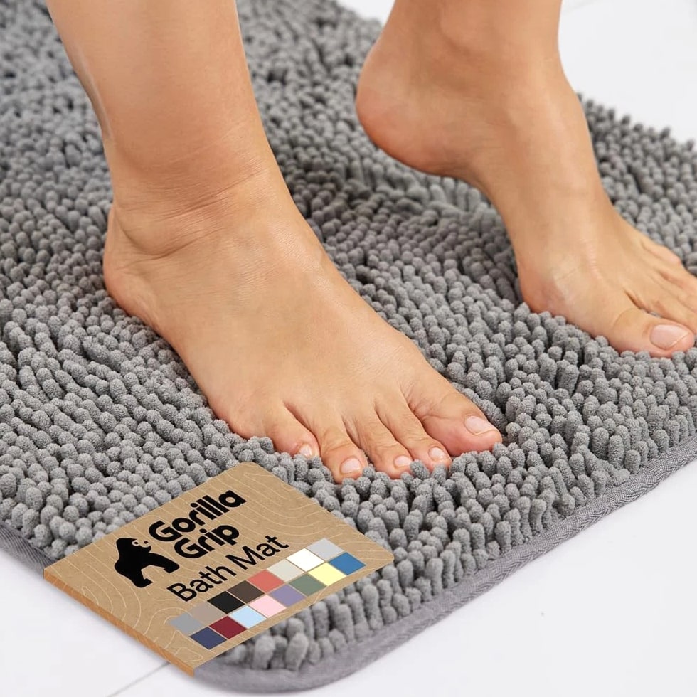 GORILLA GRIP Bath Rug Mat 30X20, Thick Soft Absorbent Chenille, Quick-Dry Microfiber
