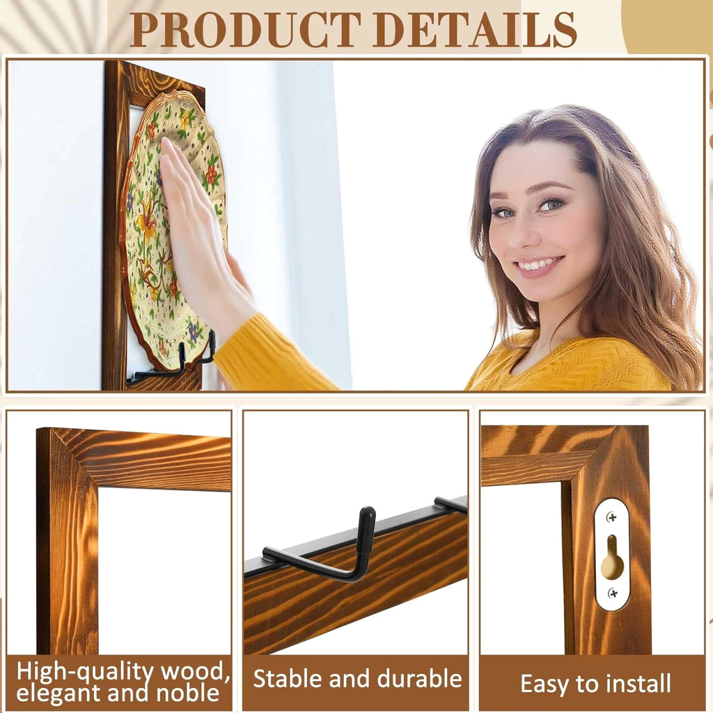 Yalikop 2 Set Plate Hangers, Wall Mounted Wooden Plate Display Holders, Rusti...