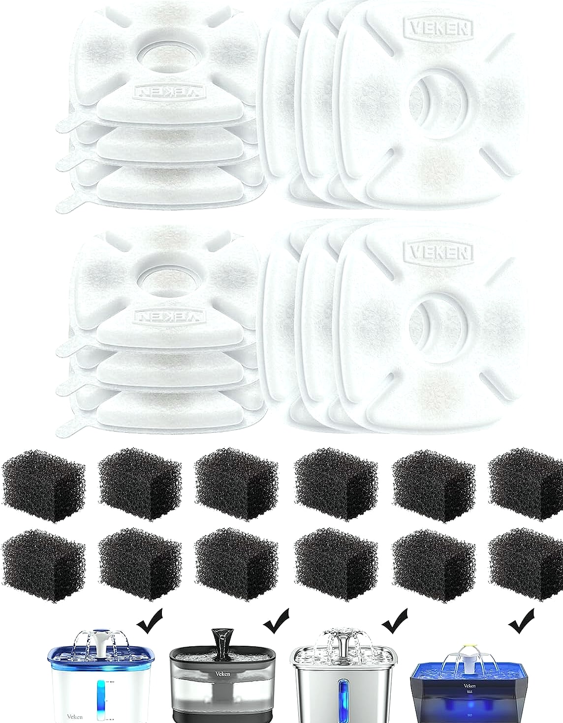 Veken Cat Water Fountain Replacement Filters 24 Pack Set