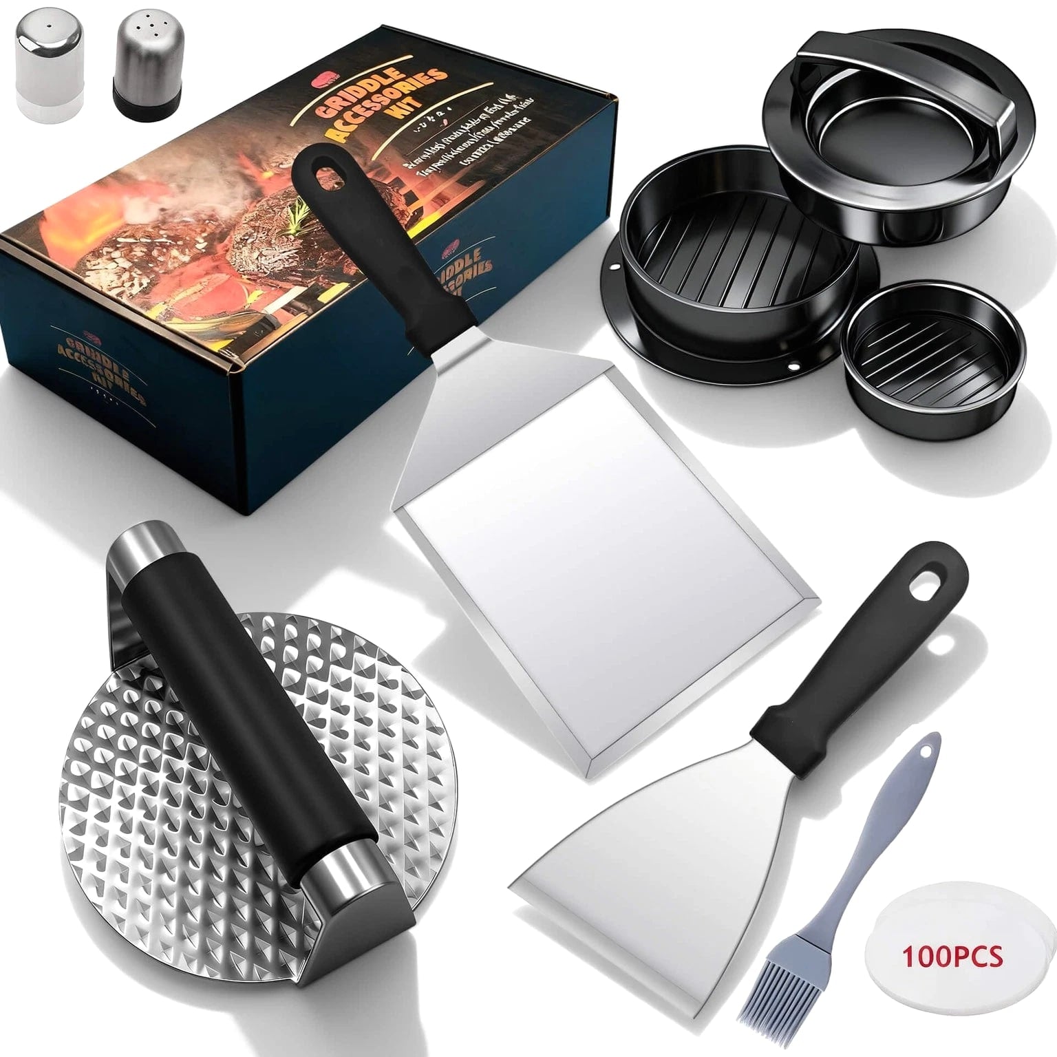 8 Pcs Smash Burger Press Kit - Burger Press, 3 in 1 Patty Maker, Hamburger Spatu...