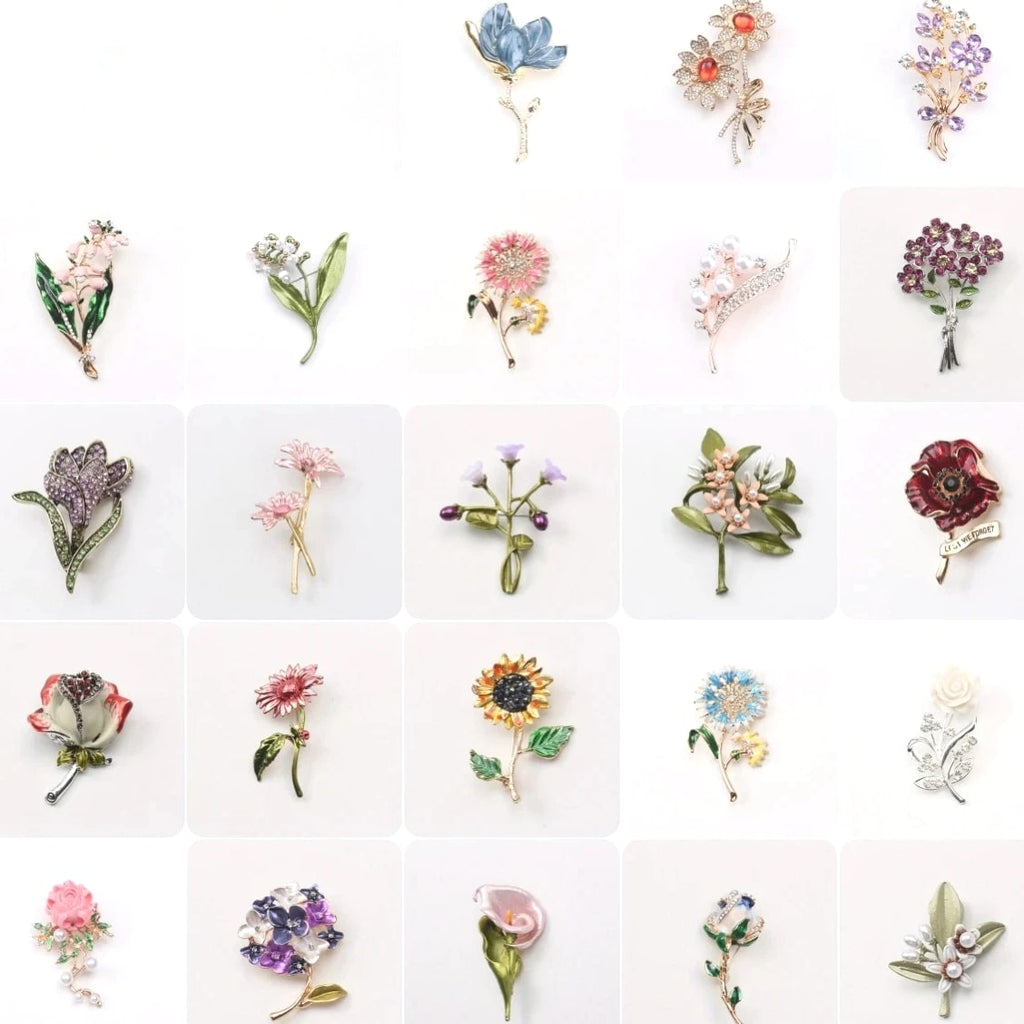 Fashion Rhinestone Brooch Plant Flower Green Leaf Corsage Clothing Accessories