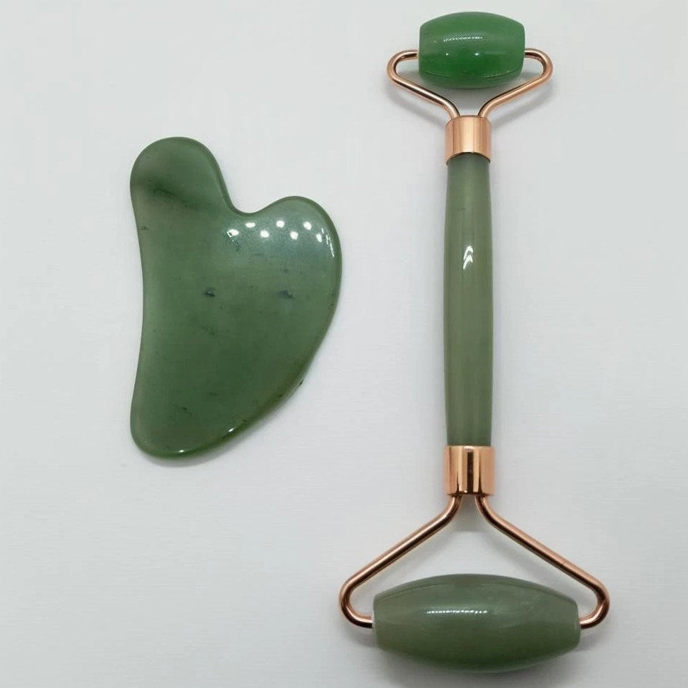 Green Jade Roller & Gua Sha Set | Natural Facial Massage Tools for Radiant Skin Glow