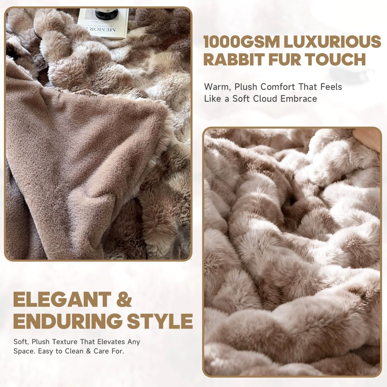 Luxury 1000GSM Faux Rabbit Fur Throw Blanket - Tie-Dye Brown, Ultra Soft Plush...