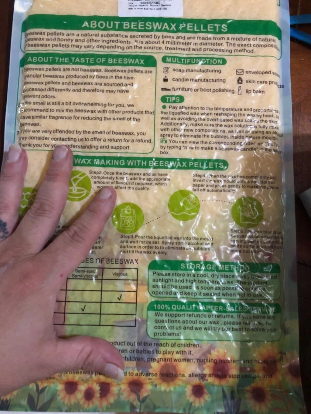 Yellow Natural Beeswax Pellets 430g - Pure Pastilles Bulk Bees Wax Food Grade DIY