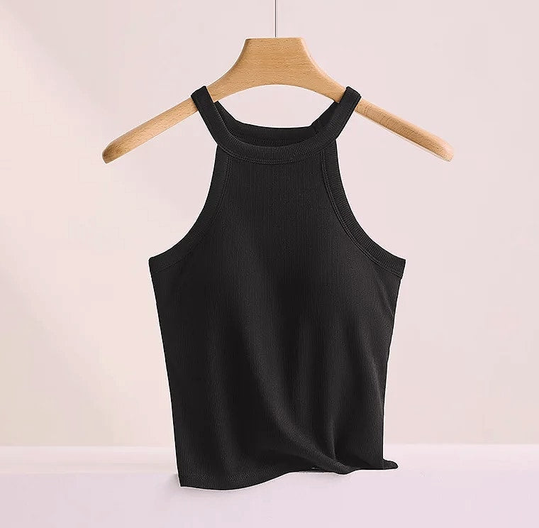 UBOWEN Threaded Halter Neck Camisole with Built-in Bra