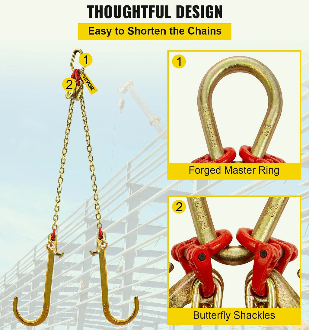 SucceBuy G80 V Bridle Chain 5/16" x 2' Towing Chain with Hooks