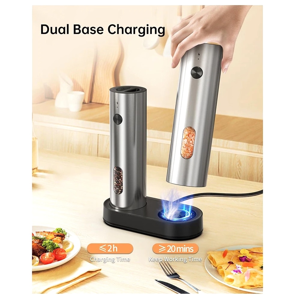 Rechargeable Electric Salt and Pepper Grinder Set Automatic Stainless Steel5785