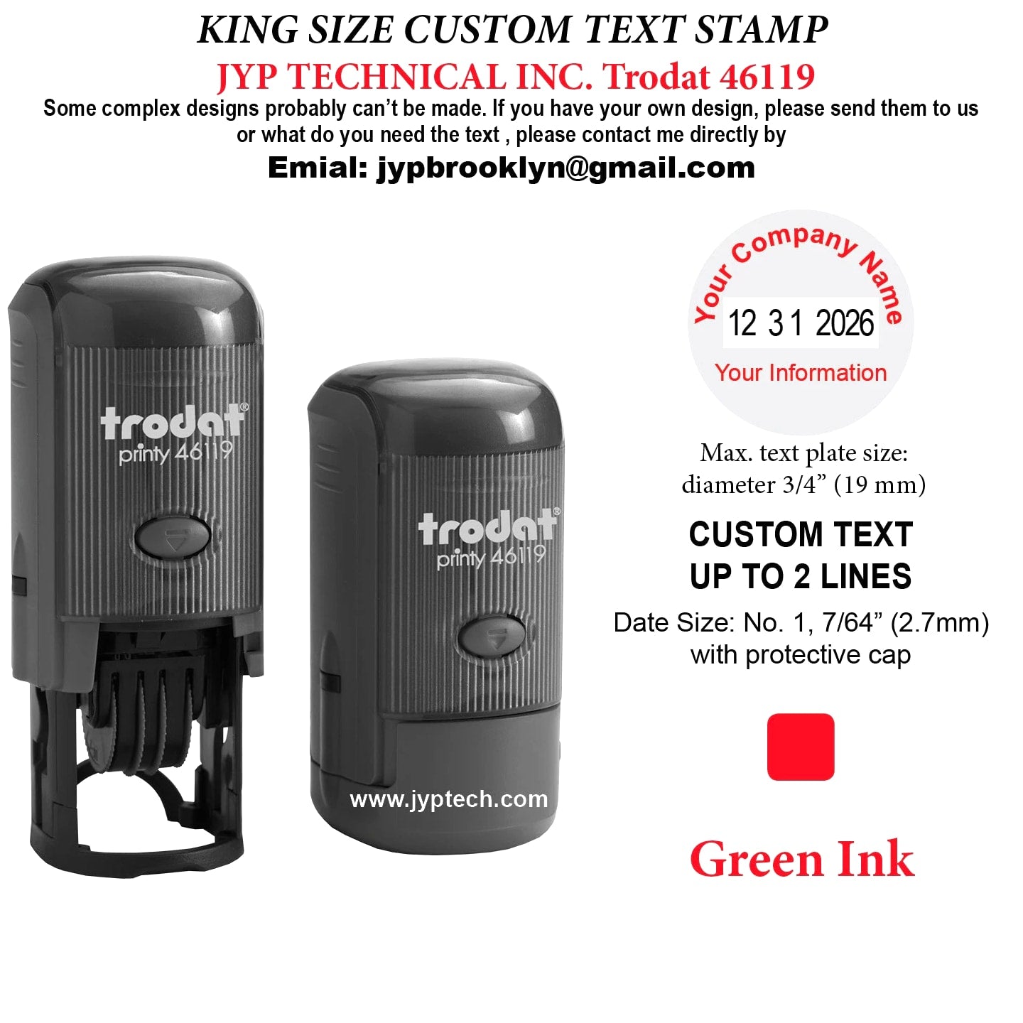 Trodat 46119 Round Rubber Self Inking Stamp 2 Lines Text and Date