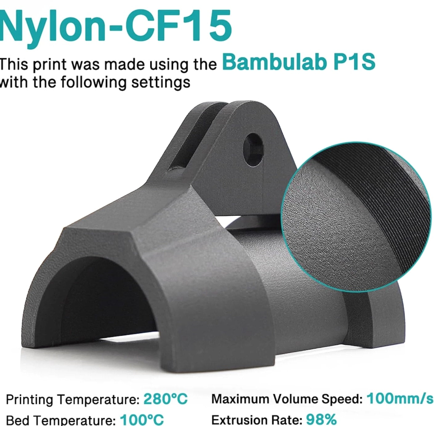 Carbon Fiber Nylon Filament PA6-CF 3D Printer Filament 1.75Mm 1Kg - PC Spool