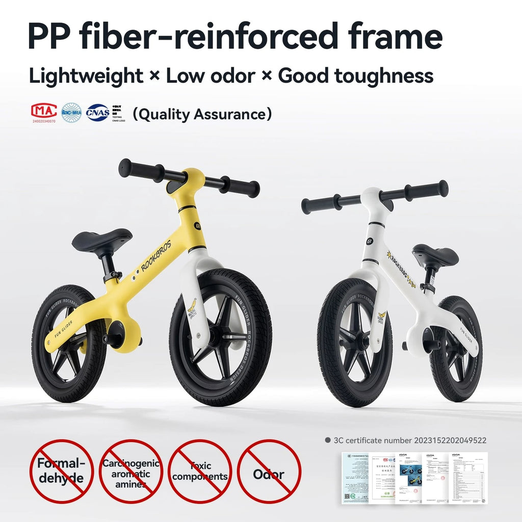 ROCKBROS 12"Kids Balance Bike No Pedal Training Bike Adjustable Handlebar & Seat