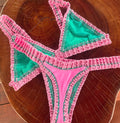 Sporlike Pink Crochet Bikini Set Women Swimwear