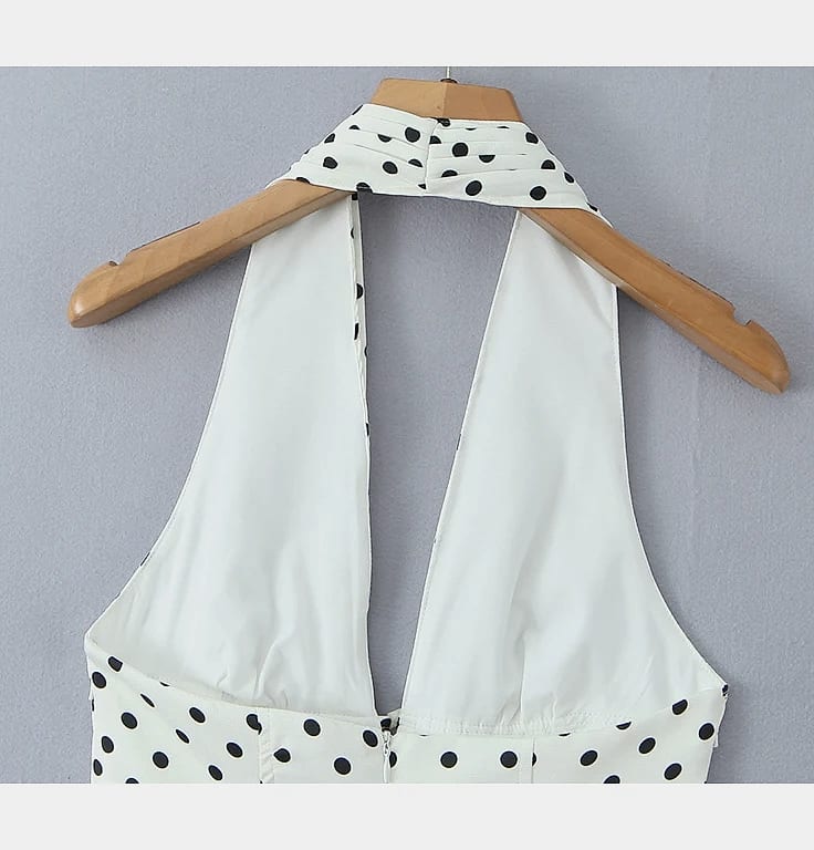 Yenkye French Style Polka Dot Halter Mini Dress