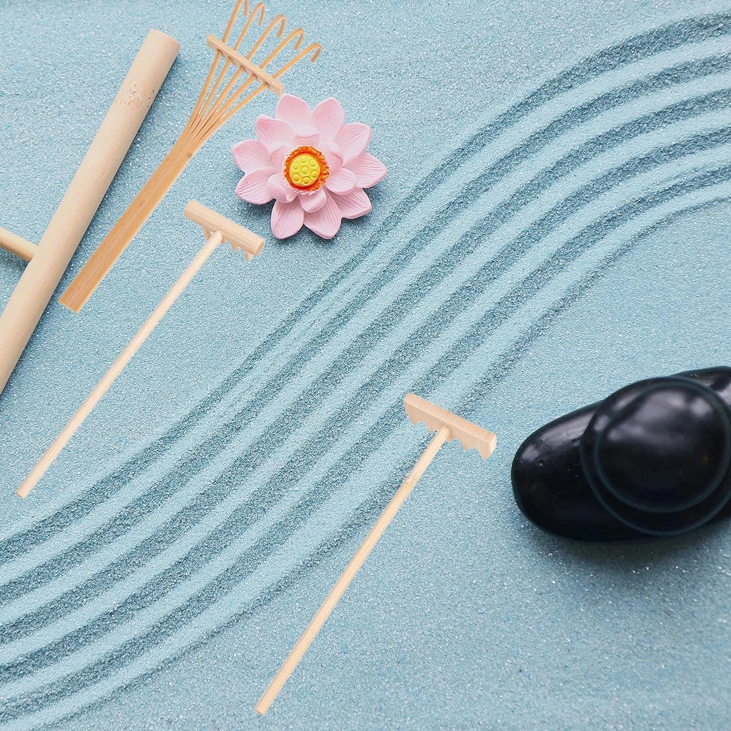 , Set of 3 Mini Zen Sand Rakes Bamboo Rock Garden Tray Rake Tools for Home Offic