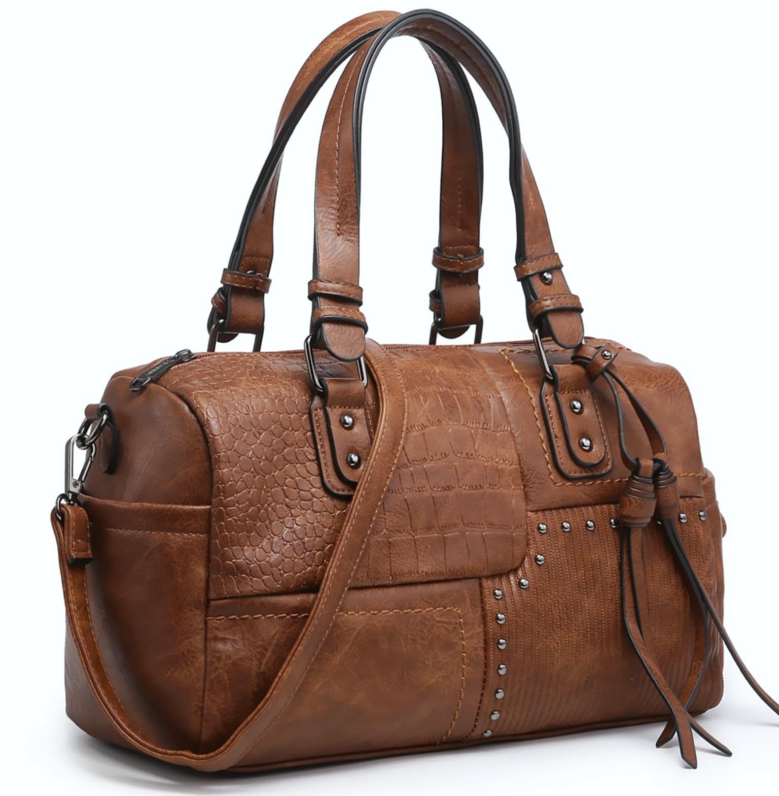 Dasein Women's Vegan Leather Barrel Bag Hobo Tote