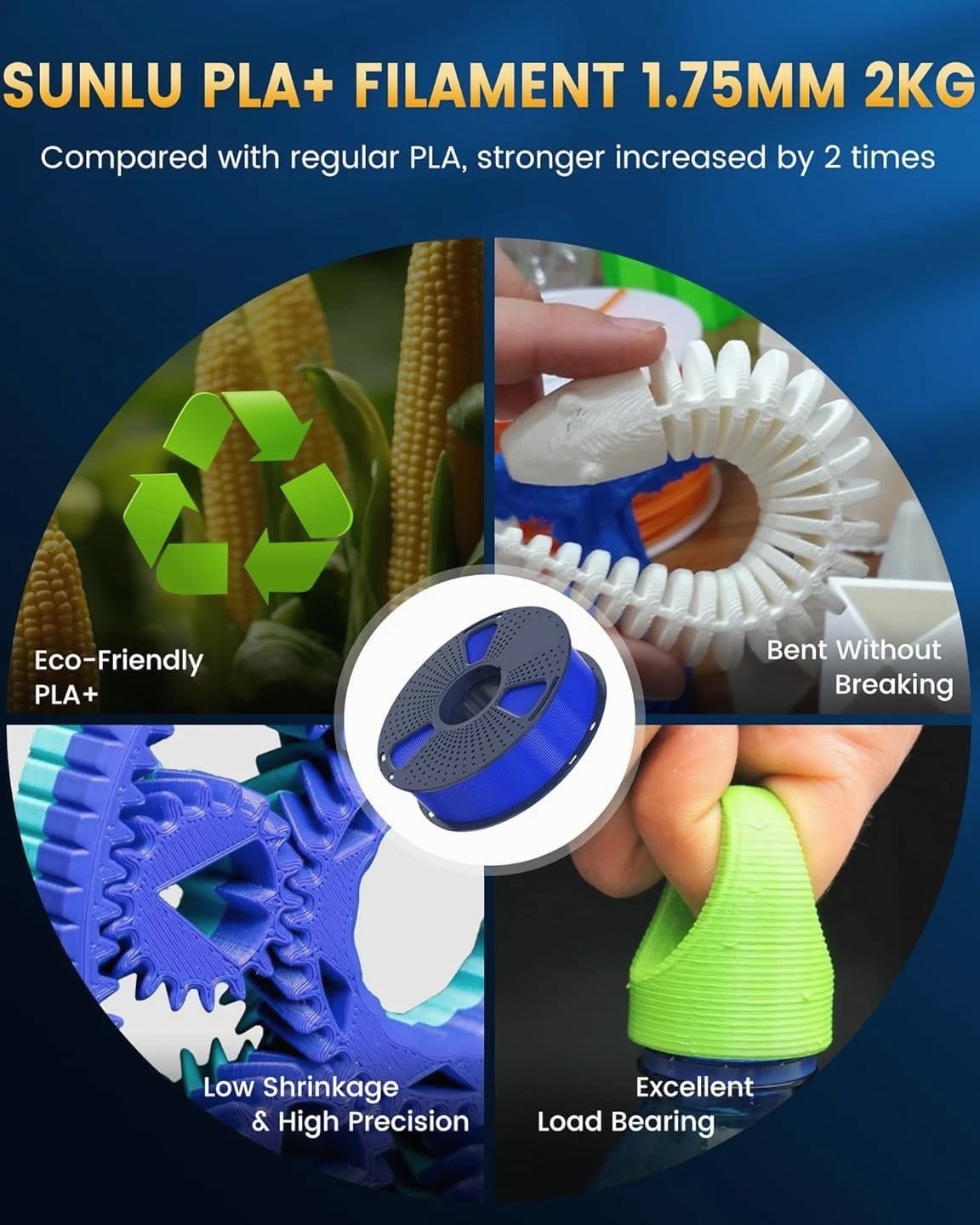 4KG  PLA+2.0 Filament - Enhanced Strength, Quick Printing, User-Friendly