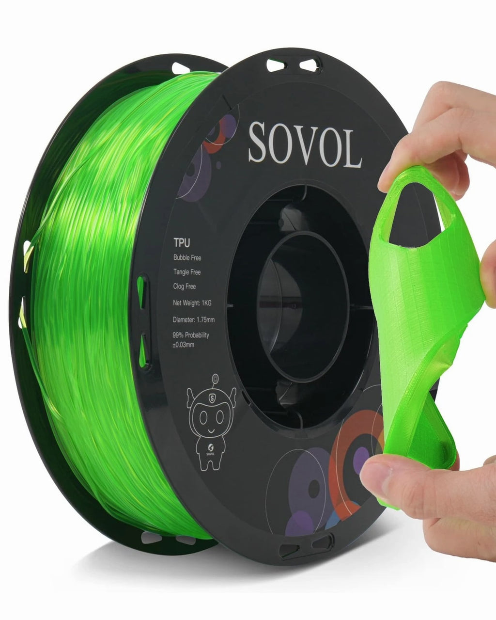 Sovol TPU Filament 1.75mm 95A Soft Flexible 3D Printer - 1 KG Clear Green