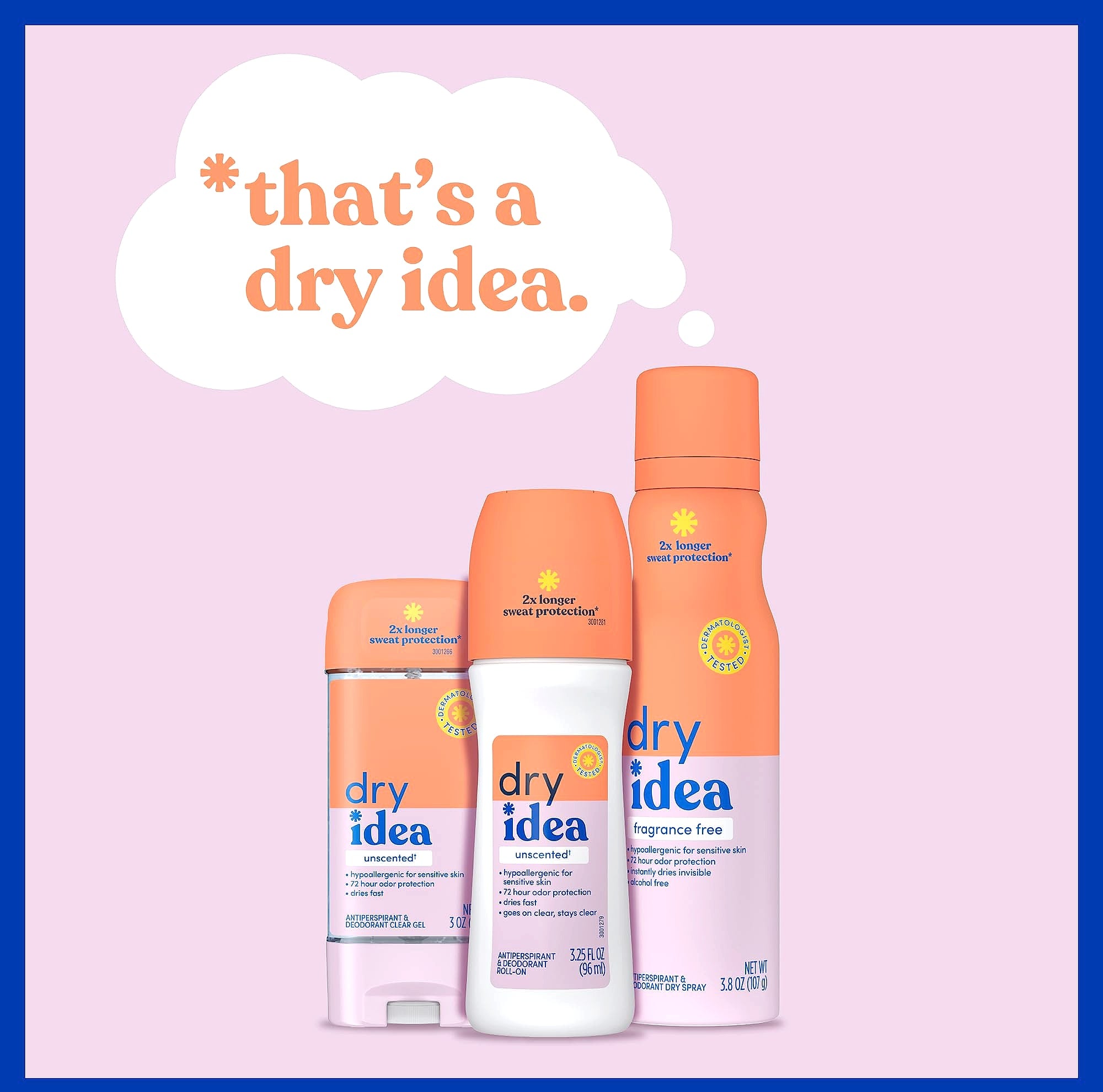 Dry Idea Gel Deodorant for Women, Unscented, 3 oz (Pack of 6)