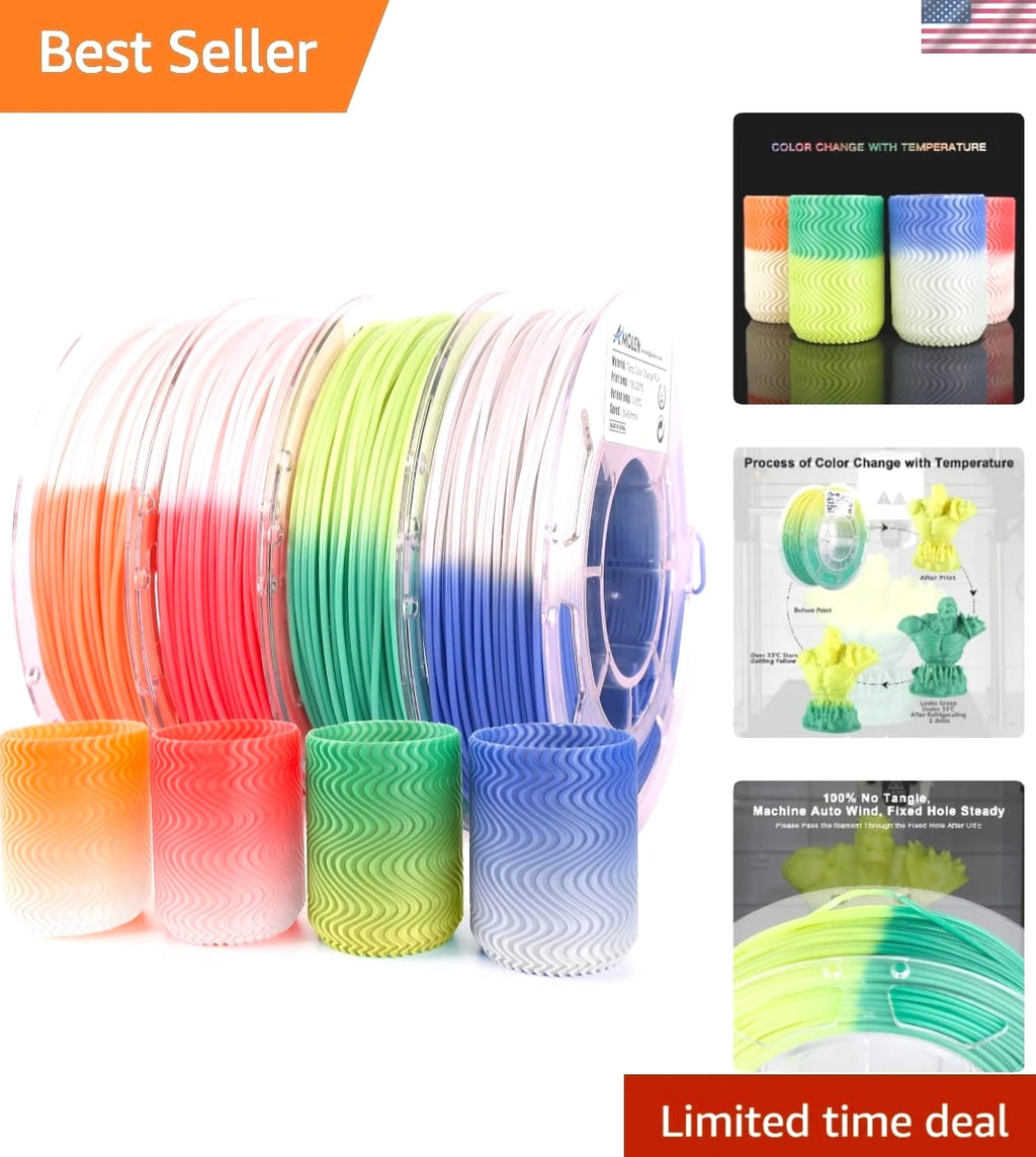 Vibrant Temperature Change PLA Filament for 3D Printers - 4 Colors, 200g Spools