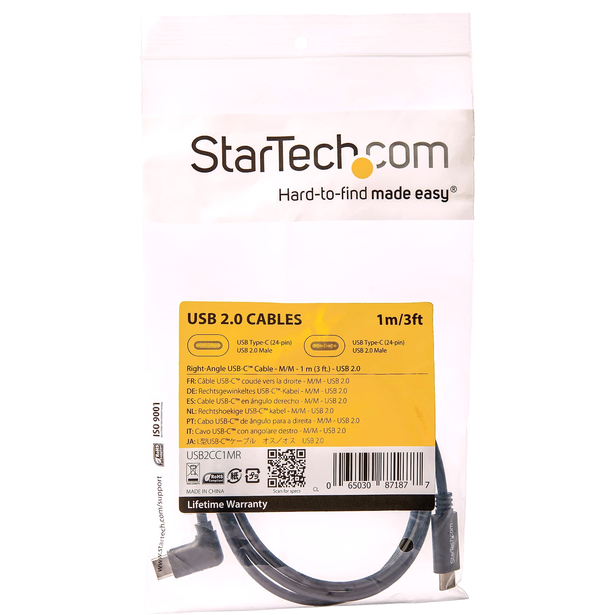 StarTech.com USB2CC1MR Right Angle USB-C Cable 1m