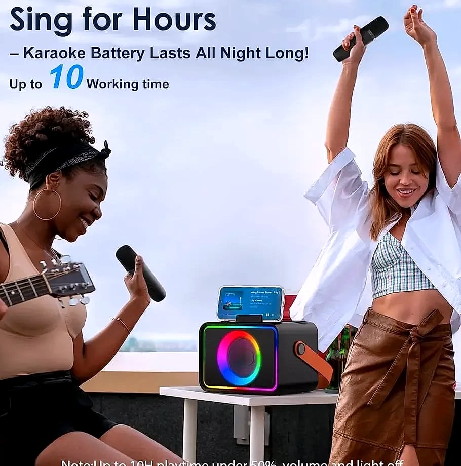 Portable Bluetooth Karaoke Speaker with 2 Wireless Microphones