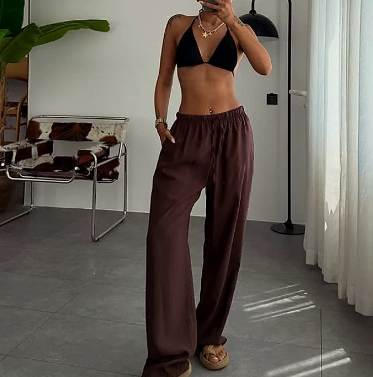 HXAO Women's Baggy Wide Linen Pants High Waist Casual