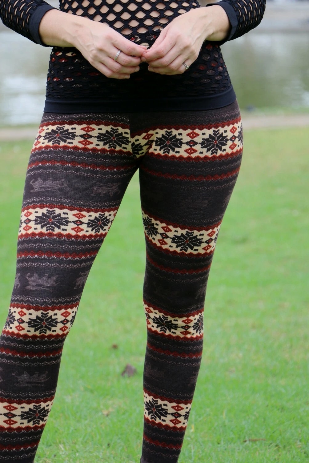 Thin/Thick Winter Womens Nordic Reindeer Snowflake Knitted Leggings Pants