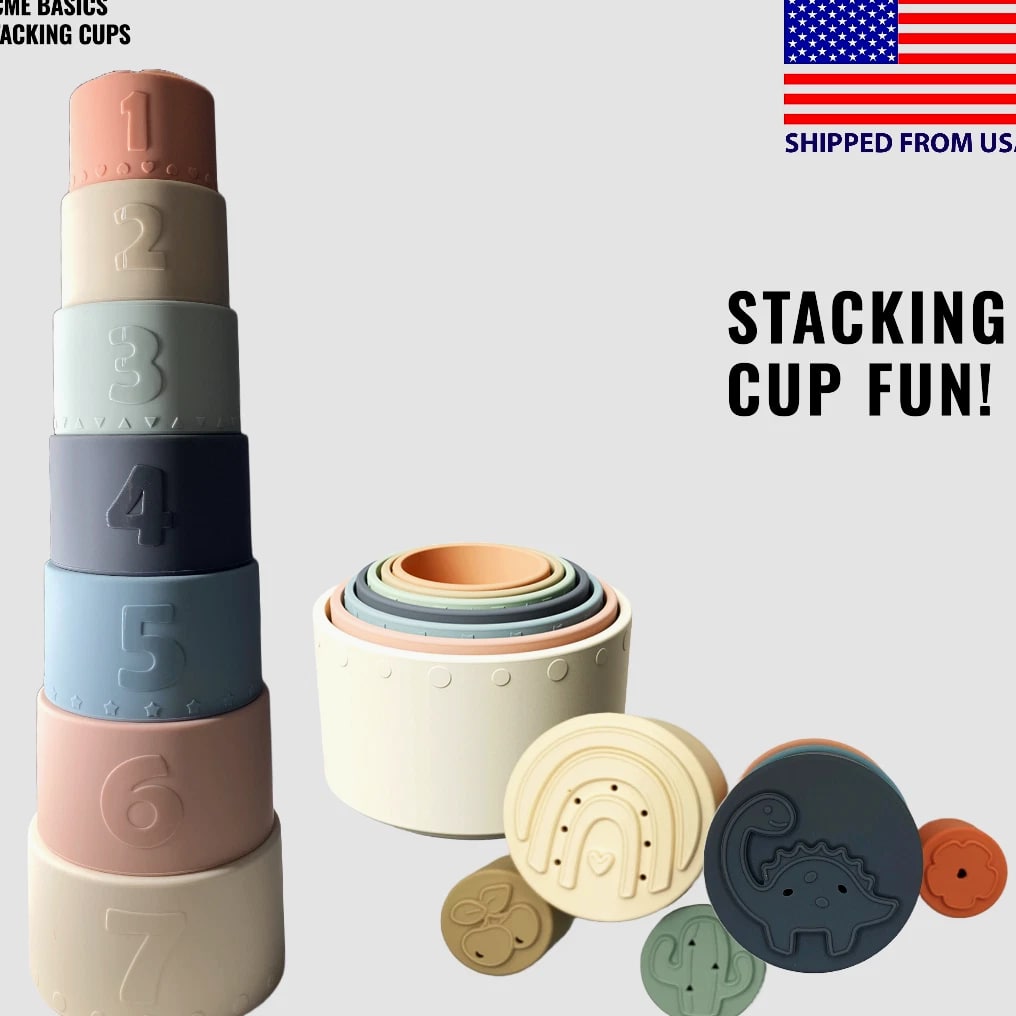 Toy Stacking Cups. Fun Educational Baby Toys, Waterproof Silicone for  Toddlers