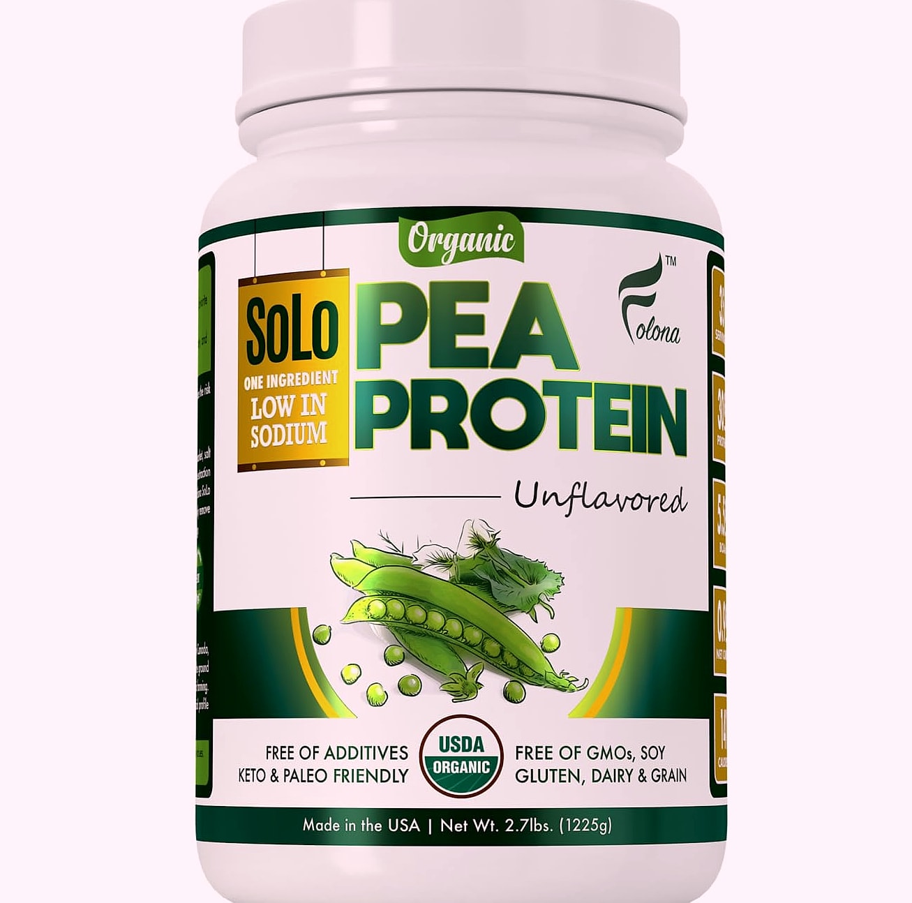 FOLONA SOLO Organic Pea Protein Isolate Powder 2.7 lbs