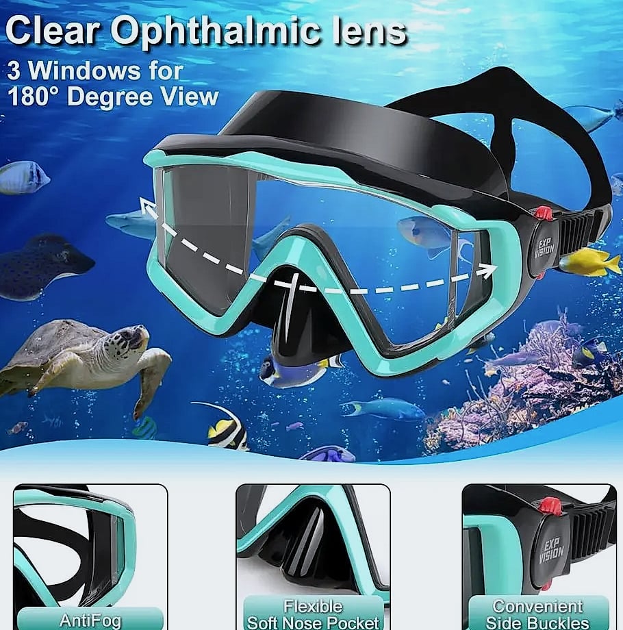 Adult Snorkeling Gear Set with 3-Window Panoramic Mask