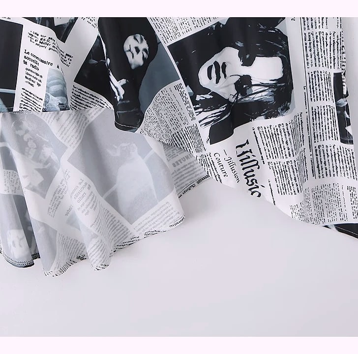 Yenkye Newspaper Print Sling Dress with Backless Chain Straps