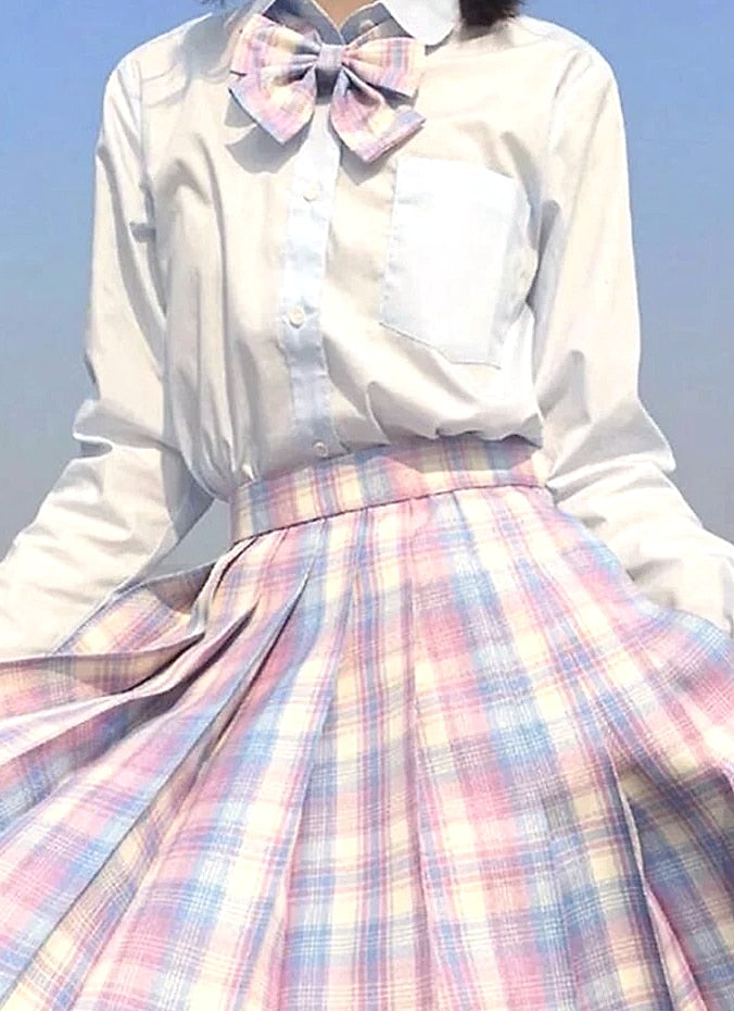 ZOKI Plaid Pleated Mini Skirt High Waist Bow Knot