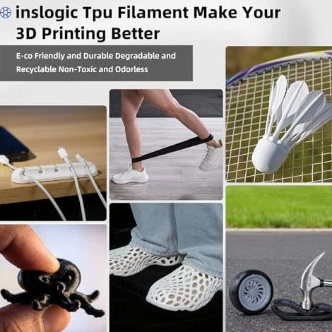 Inslogic TPU Filament 1.75mm Flexible Roll, TPU 95A Soft 3D - 1kg White