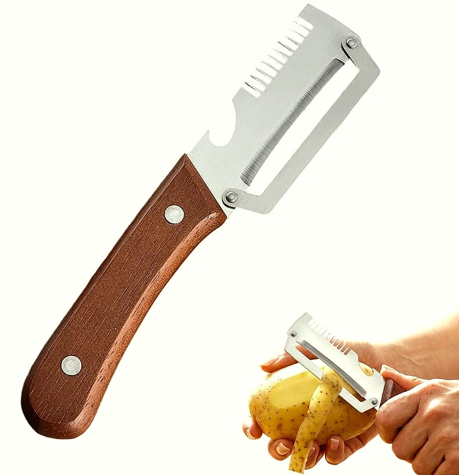 Vegetable Peeler with Wooden Handle and Bottle Opener