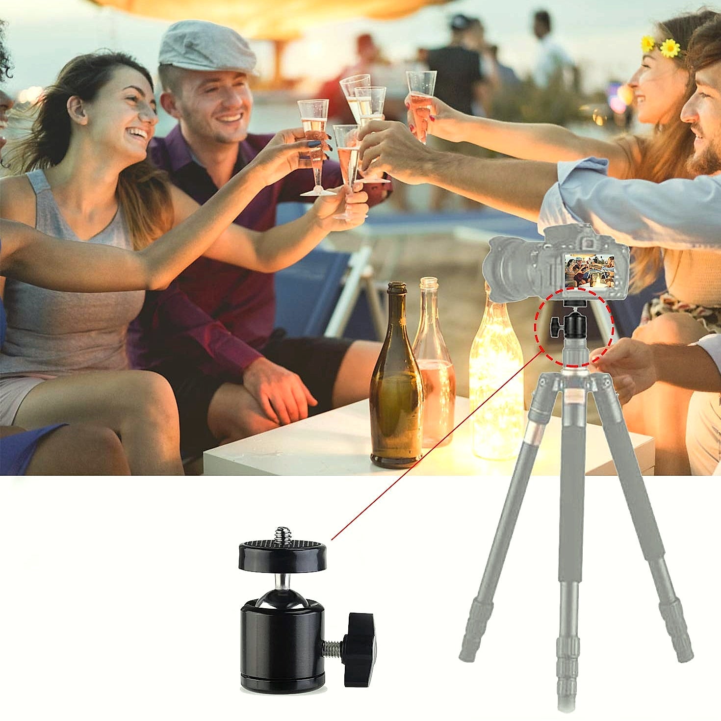 Eszkozta 1/4" Swivel Ball Head Tripod Mount, 2 Pack