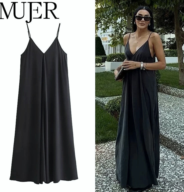 MUJER Backless Slip Maxi Dress for Summer