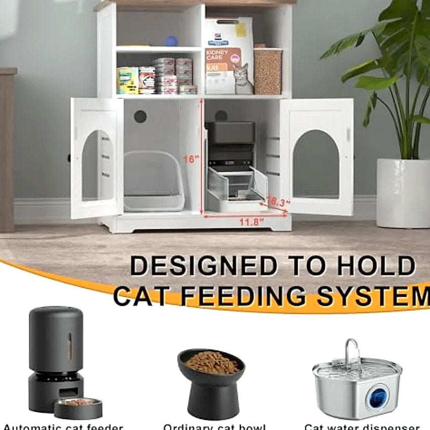 Cat Feeding Station Cabinet with Microchip Pet Feeder Access